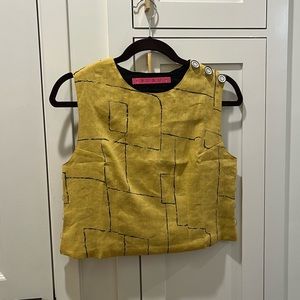 BURU cropped linen top with button details